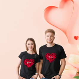 Valentines par Heart-Shaped Ro Petals Black T Shirt