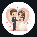 Valentines par Stickers i Bröllop Runt Klistermärke<br><div class="desc">Lämpliga klistermärken för tecknad med lycklig-brid och -groom för dina digitala konversationer och presenter.</div>