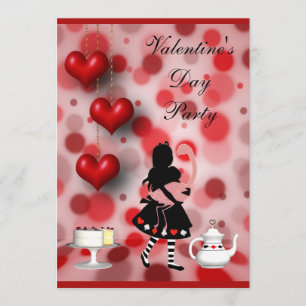 Valentines Party Alice och Flamingo Retro Hearts Inbjudningar