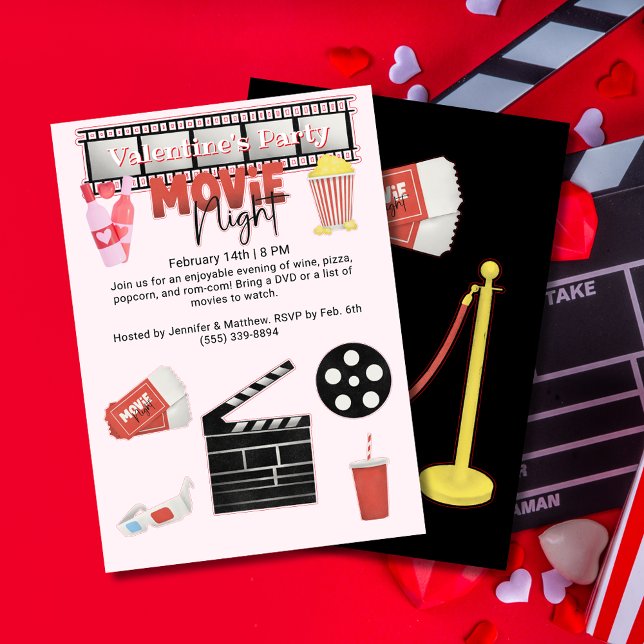 Valentines Party Movie Night Inbjudningar (Valentine's Party Movie Night Invitation)