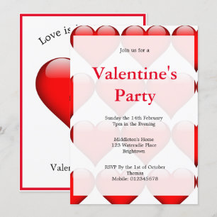 Valentines Party Red Heart Forever love Inbjudningar