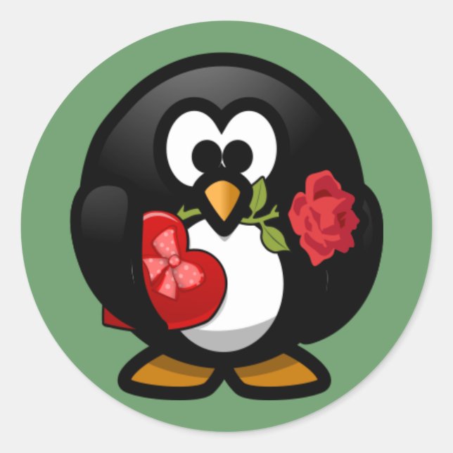 Valentines Penguin Sticker Runt Klistermärke (Framsida)