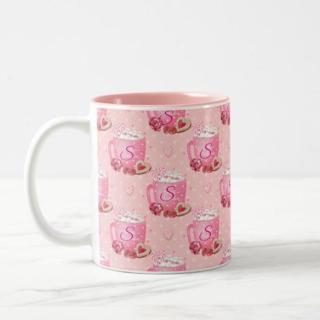 Valentine's Pink & White Coffee Mug With Initial Två-Tonad Mugg (Vänster)