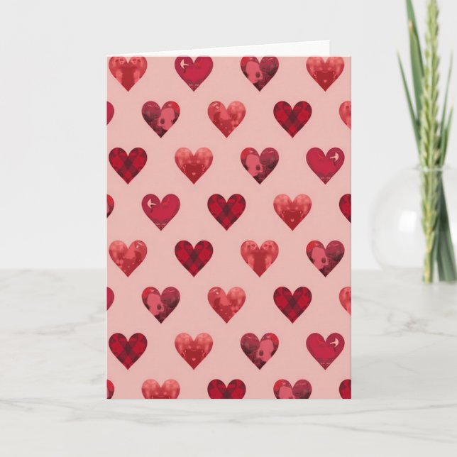 Valentines Plaid Hearts Card Kort (Framsida)