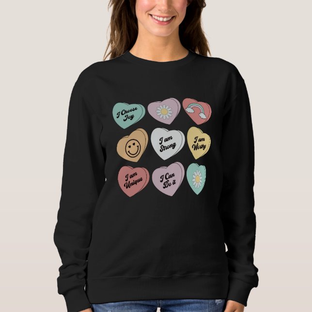 Valentines Positive Affirmations a Candy Conversat T Shirt (Framsida)