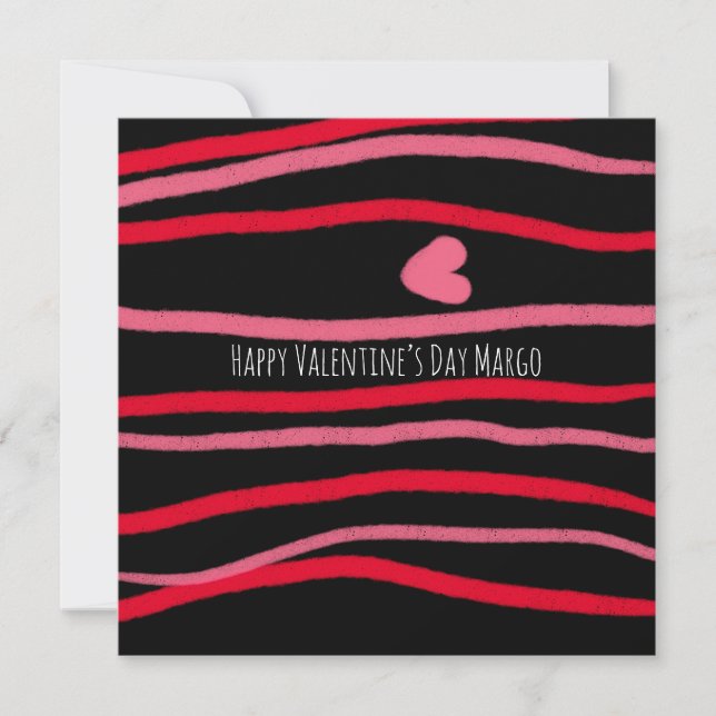 Valentines ränder och svarta hjärtan klotter kort (Framsida)