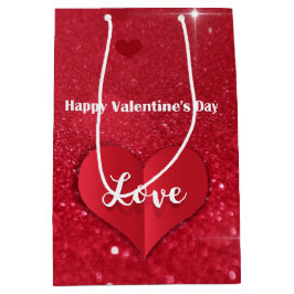 Valentines Red Papprare Heart Glitter Medium Gift-