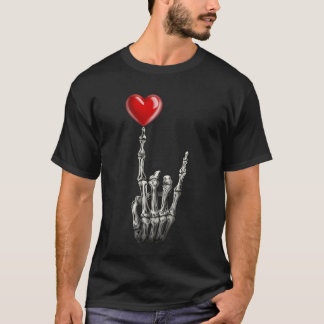 Valentines Rock Star Skeleton Hand Sign Heart gift T Shirt
