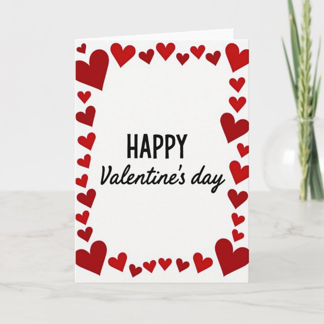 Valentines röda hjärta border matta kort (Framsida)