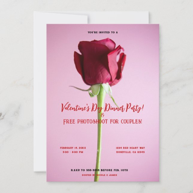 Valentines röda ros middag fest födelsedag  inbjudningar (Framsida)