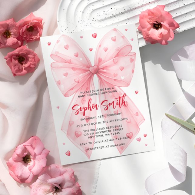 Valentines Rosa Bow Hearts Baby Shower Inbjudningar (Skapare uppladdad)