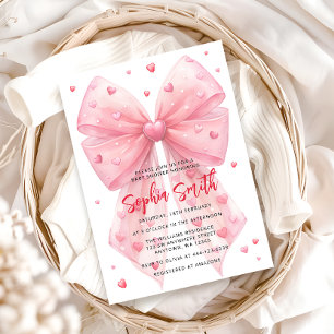 Valentines Rosa Bow Hearts Baby Shower Inbjudningar