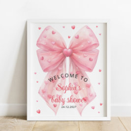 Valentines Rosa Bow Hearts Baby Shower Välkommen Poster