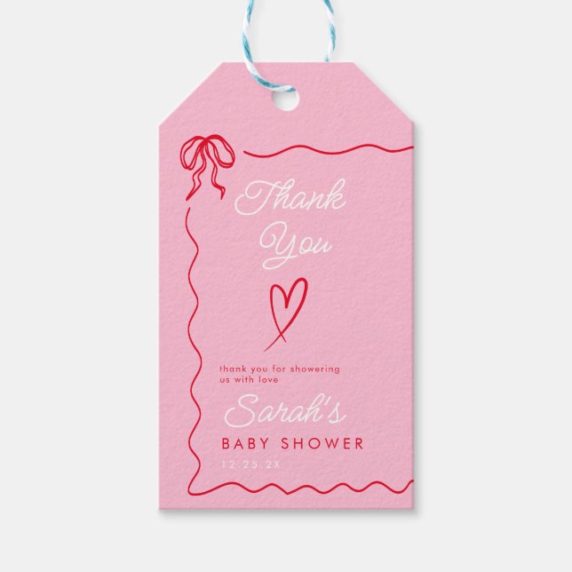 Valentines Rosa Red Baby Shower Välkomsttecken Presentetikett (Framsidan)