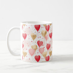 Valentines Rosa Red och Guld Heart Balloons Kaffemugg