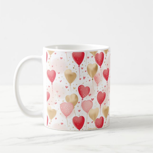 Valentines Rosa Red och Guld Heart Balloons Kaffemugg (Vänster)