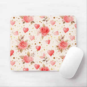 Valentines Rosa Watercolor Ro och Hearts Musmatta