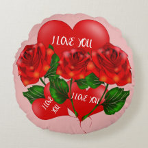 Valentine's runda kudde – röda hjärtan & rosor