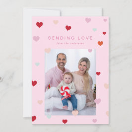 Valentines små hjärtan flyter julkort