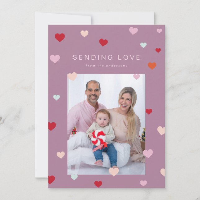 Valentines små hjärtan flyter julkort (Framsida)