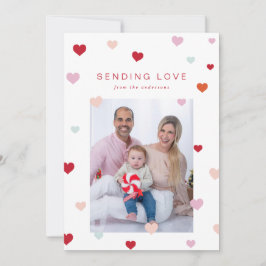 Valentines små hjärtan flyter julkort