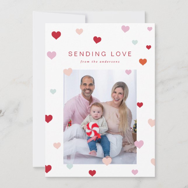 Valentines små hjärtan flyter julkort (Framsida)