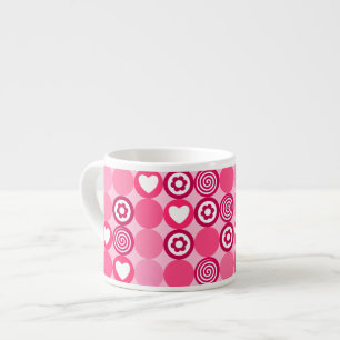Valentines söta rosa hjärta och blommiga prickmöns espressomugg