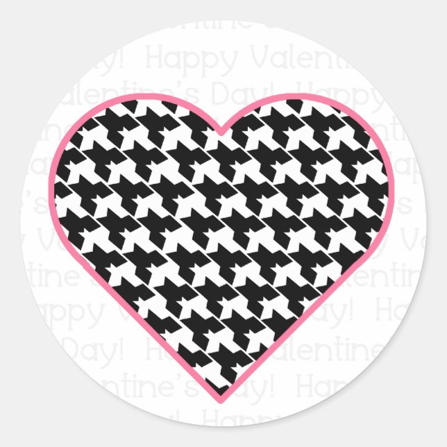 Valentines Sticker - Houndstooth Heart Runt Klistermärke (Framsida)