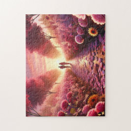 Valentine's Sunset Flower Path Romantic Couple Pussel