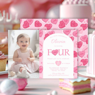 Valentines Sweetheart Godis Födelsedagsfest Inbjudningar