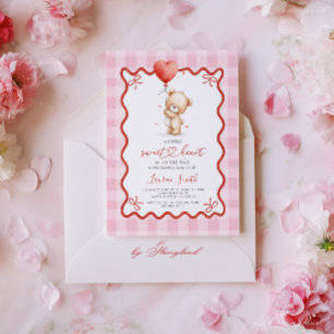 Valentines Teddy Bear Baby Shower Flicka Inbjudningar