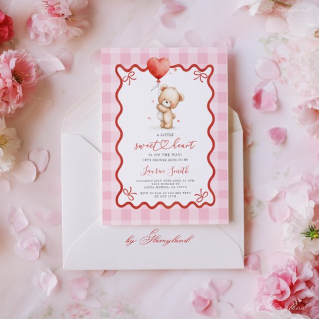 Valentines Teddy Bear Baby Shower Flicka Inbjudningar (Skapare uppladdad)