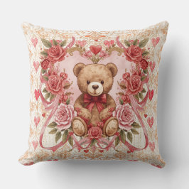 Valentine's ,Teddy Bear,Pink Love Heart and Flower Kudde