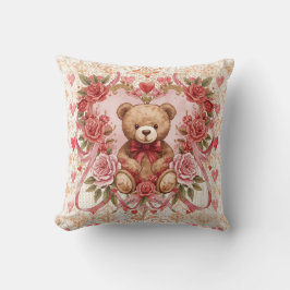 Valentine's ,Teddy Bear,Pink Love Heart and Flower Kudde