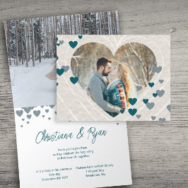 Valentines Théed Bröllop, Teal Grönt Grått Hearts Inbjudan