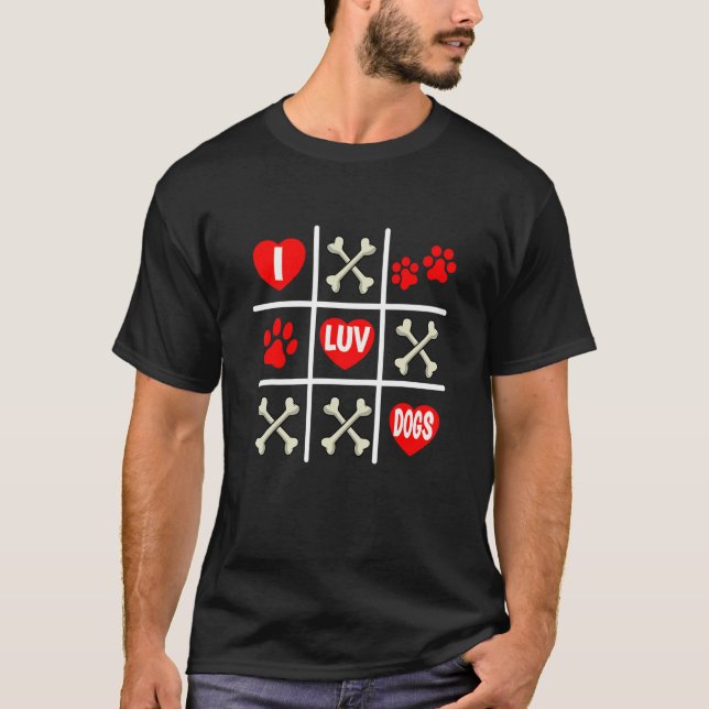 Valentines Tic Tac Toe I Luv Hundar, Hund T Shirt (Framsida)