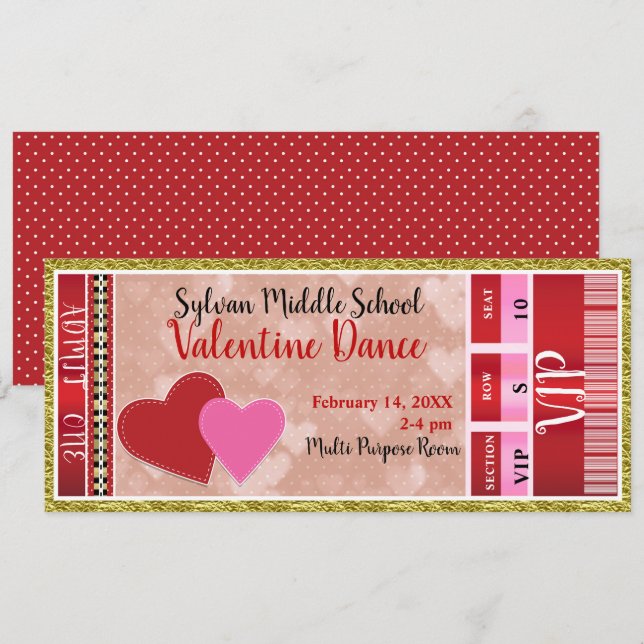 Valentine's Valentine Party Admit En VIP Dans Inbjudningar (Fram/baksida)