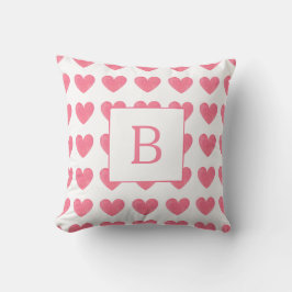 Valentines Watercolor Rosa Hjärtmönster Monogram Kudde