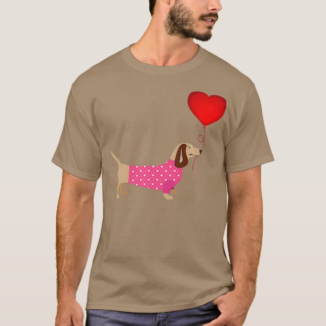 Valentines Weiner Daschund Doxie i Hund Dress T Shirt (Framsida)