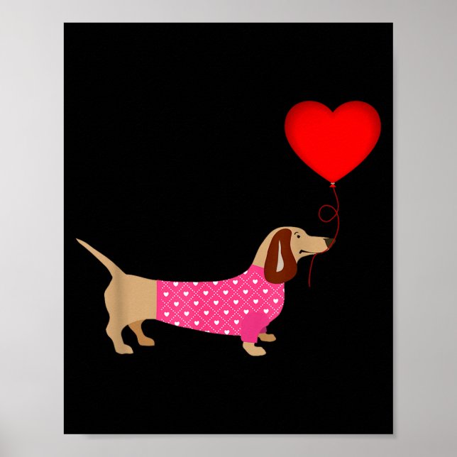 Valentines Weiner Daschund Doxie In Dog Dress  Poster (Framsidan)