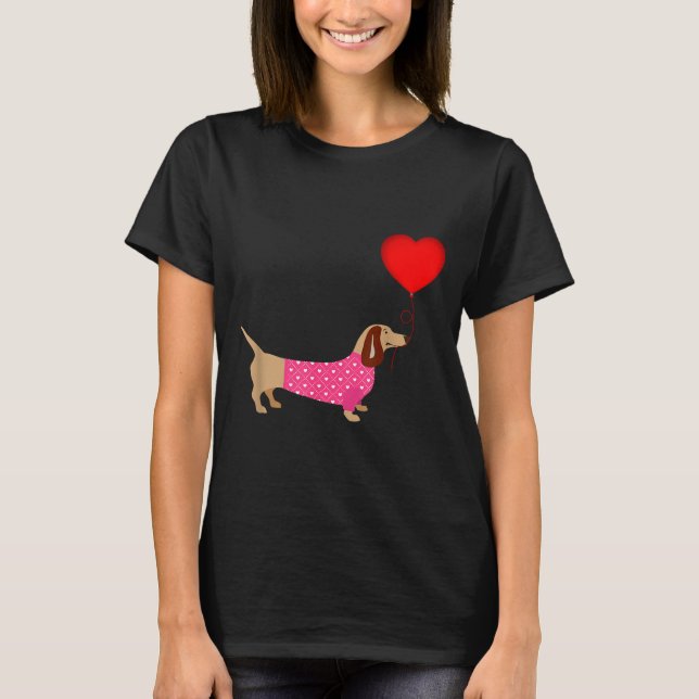 Valentines Weiner Daschund Doxie In Dog Dress  T Shirt (Framsida)