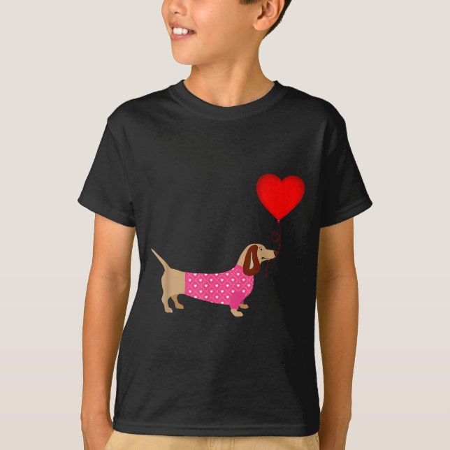 Valentines Weiner Daschund Doxie In Dog Dress  T Shirt (Framsida)
