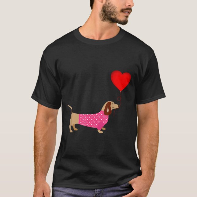 Valentines Weiner Daschund Doxie In Dog Dress  T Shirt (Framsida)