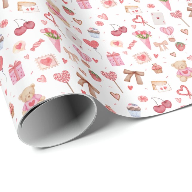 Valentines Wrapping Papper Presentpapper (Rullad Hörn)