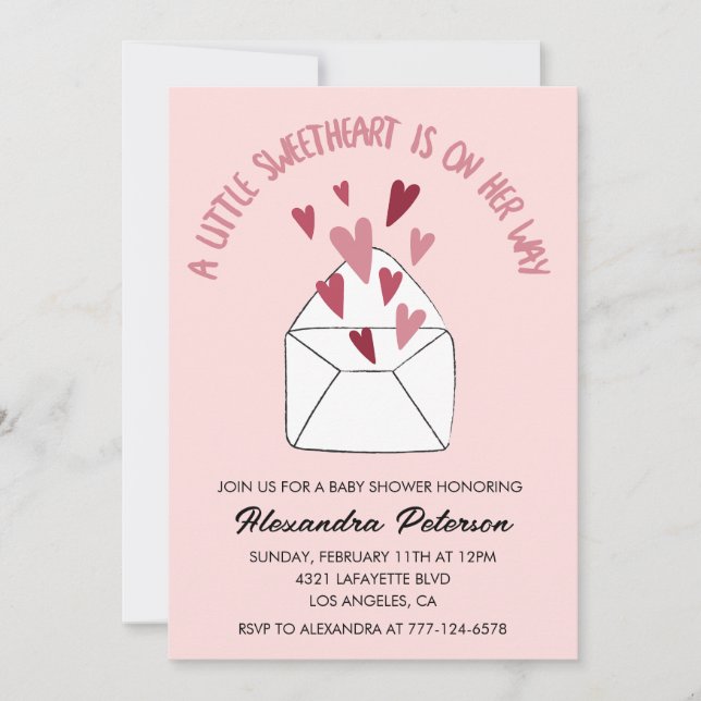 Valentinesdag baby shower inbjudan kuvert hjärtan (Framsida)