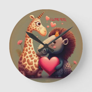 Valentinesdag noshörnings tecknad anpassad rund klocka