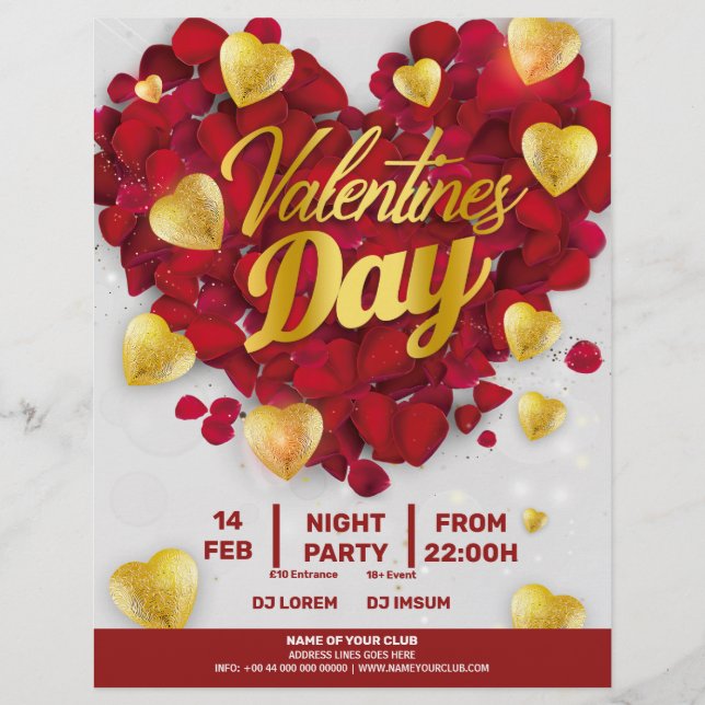 Valentineser 3D Golden & Red Hearts Party Reklamblad (Framsidan)