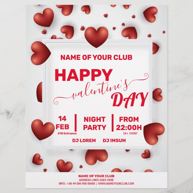 Valentineser 3D Red Hearts Party Reklamblad (Framsidan)