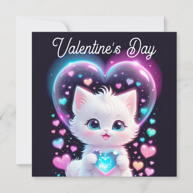 Valentineser Adsible Cute Cat Valentine Day Kort (Framsida)