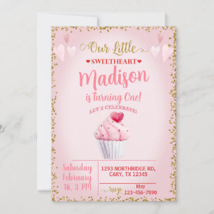Valentineser Alla hjärtans flickcuptårta inbjudan. Inbjudningar